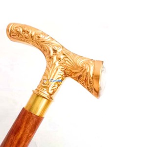 Poignée en T en laiton vintage de haute qualité, finition polie, pierre transparente, réglable, marron uni, pliée en trois, en bois fait main - Product Image 6