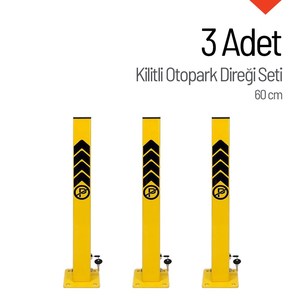 Poteau de stationnement en acier verrouillable de 60 cm, type pliable, barrière de stationnement pour carport, système de stationnement en 3 parties avec serrures pour parking - Product Image 1