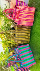 ถุงผ้าไนลอนรีไซเคิลลายทางและลายตารางถุงช้อปปิ้งพลาสติกใช้ซ้ำได้เป็นมิตรกับสิ่งแวดล้อม - Product Image 4