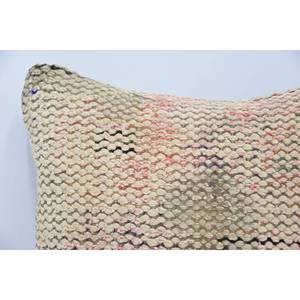 Subtle Striped Wool Kantha Patchwork <b>Pillow</b> 12x12 Inch Beige Luxury Living Decorative Cushion Woven Technique Vintage Fluffy - Product Image 2