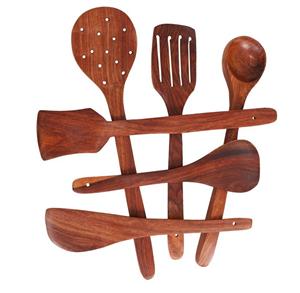 Flipkart SmartBuy Juego de utensilios de madera de 6 Juego de cuencos de cocina de Venta caliente Hecho EN LA India Incluye juego de servidor de ensalada de madera - Product Image 1