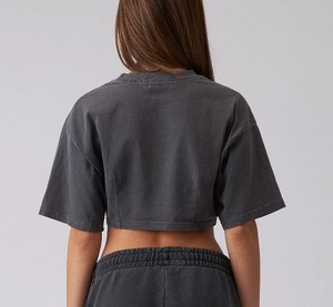 100% Cotton <b>Acid</b> Wash Cropped T-Shirt for Women Vintage Sexy Crewneck <b>Drop</b> Shoulder Design XXS Baby Tee Crop Top for Sexy Look - Product Image 2