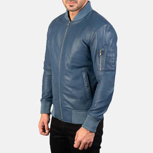 Blouson Bomber Réversible Bomia MA-1 en Cuir de Mouton Bleu, Col Montant, Patchwork, Fermeture Éclair, pour l'Automne, Taille XS, Revêtement ODM - Product Image 2