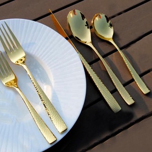 Wholesale Luxury <b>Gold</b> Handle Cutlery Laser Pattern Stainless Steel <b>Gold</b> <b>Mirror</b> Polished Restaurant Flatware Cutlery Flatware - Product Image 1