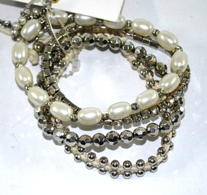 Women's <b>Silver</b> Plated Imitation Pearl <b>Beaded</b> <b>Bracelet</b> Set Classic Multi Strand Stacking Bangles Party Jewelry - Product Image 1