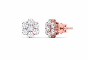 Boucle d'oreille cloutée en forme de fleur pour femme en or 14 carats et diamant naturel avec 14 diamants ronds taille brillante | 0.50Ctw 1.50gm - Product Image 3