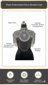 Capa de Lujo Ellora Hecha a Medida con Cuentas Hechas a Mano, Detalles Brillantes de Lentejuelas, Material de Licra/Nailon para Clientes de Boutique y Revendedores de Ropa - Product Image 6