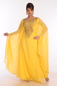 Yellow Georgette Embroidered Zari Work Islamic <b>Kaftans</b> - Product Image 3