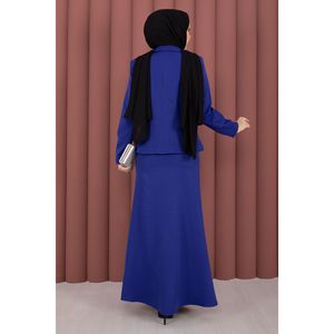 Conjunto de Dos Piezas para Mujer, Blazer y Falda Azul Marino, Estilo Casual y de Negocios, con Decoración de Botones, Corte Regular, Largo Completo - Product Image 6