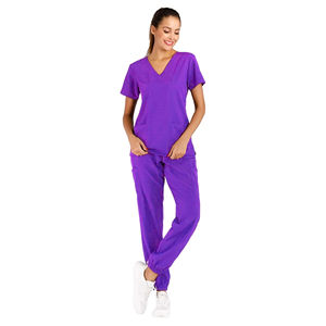 Nouvelle arrivée ensemble de gommage médical pour femmes à manches courtes tissu de coton survêtement Style uniforme d'hôpital personnalisé disponible - Product Image 6