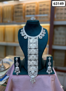 Luxury Silver Plated Floral <b>Bridal</b> <b>Necklace</b> <b>Set</b> Heavy Designer Wedding Jewelry Leaf Motif Fashion Jewelry Wholesale - Product Image 6