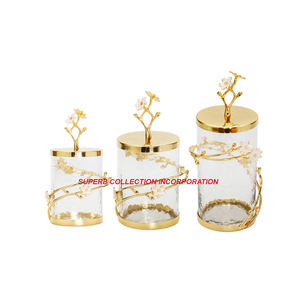 Ensemble de 3 boîtes de conserve en verre et or fantaisie de luxe Vente en gros fournisseur de l'Inde - Product Image 2