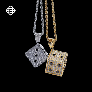 สร้อยคอจี้ลูกเต๋าสุดหรูสำหรับผู้ชายเครื่องประดับฮิปฮอปหินสีดำและโซ่เชือกเซอร์โคเนียชุบทองเงิน - Product Image 4