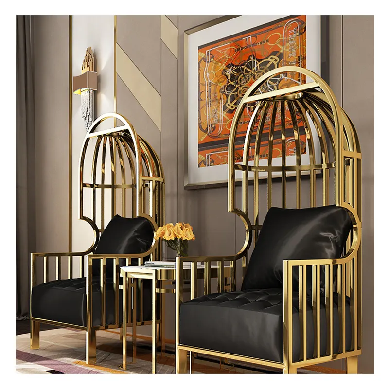 Mobiliário de hotel de luxo cadeiras reclináveis morden antigas para lazer ao ar livre em aço inoxidável dourado