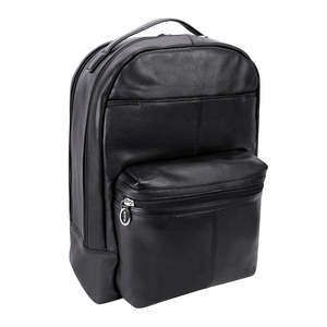 GLOBAL <b>LEATHER</b> Student College <b>Laptop</b> <b>Backpack</b> Vintage Distressed Black Genuine Cowhide <b>Leather</b> Waterproof Breathable 20-35L - Product Image 2