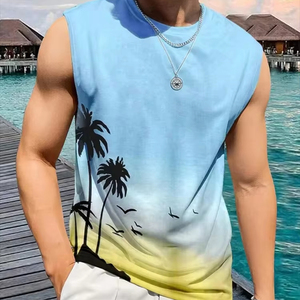 เสื้อยืดแขนกุดผู้ชายลำลองฤดูร้อนทุกวัน TT-0091ใส่สบายๆในวันหยุดชายทะเลปาร์ตี้ชายหาด - Product Image 1