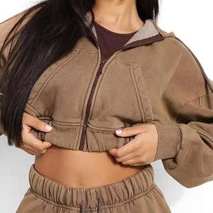 Wholesale Summer 2025 Custom LOGO <b>Skirt</b> Gym Tracksuits Set for Fitness Zipper Crop Top Jacket 2 Piece - Product Image 6