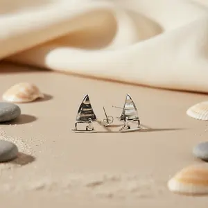 Boucles d'oreilles clous en argent pour femme, forme voilier, serties clos, bijoux fantaisie pour les occasions de fiançailles - Product Image 3