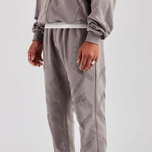 Sudadera con capucha con logotipo personalizado de gran tamaño lavado con ácido personalizado de lujo de la mejor calidad diamantes de imitación desgastados Regular Fit hombres ropa de calle Unisex - Product Image 5