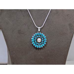 Pendentif en argent sterling 925 fait à la main, turquoise naturelle de qualité AAA, perle blanche, chaîne à grignoter, style classique, cadeau pour elle - Product Image 5