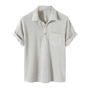 Polo de verano diario para hombre, Jersey transpirable de Color sólido con cuello vuelto, manga corta, tela de lona suave suelta en blanco - Product Image 2