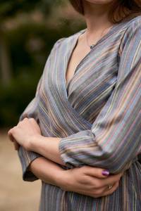 Swamini Handloom Cotton <b>Wrap</b> Dress Grey Blue Ethical Fashion - Product Image 3