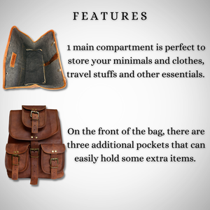 Sac fourre-tout vintage moderne en cuir véritable marron, fait à la main, portable, léger, sac à dos pour la randonnée et les voyages - Product Image 3