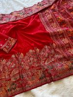 Saree en soie Pashmina pure élégante avec broderie à la main chemisier de course traditionnel longue longueur pour les fêtes