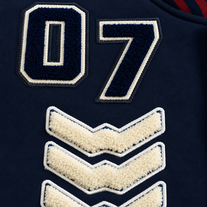 SINEWY SPORTS <b>Men's</b> Navy Varsity <b>Jacket</b> Embroidered Patch Design Preppy Style Cotton Shell Regular Fit Autumn Wear - Product Image 4