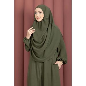 ชุดละหมาดฮิญาบทรงตรง Hafsa Khaki พร้อมซิป ดีไซน์ทันสมัย เรียบง่าย เอวเข้ารูป - Product Image 2
