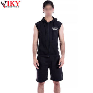 Conjunto de sudaderas con capucha y pantalones cortos para mujer, conjunto informal de 2 piezas con logotipo personalizado, sudaderas con capucha sin mangas y pantalones cortos, ropa deportiva para gimnasio - Product Image 2