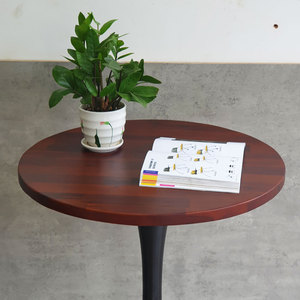 Mesa de Bar Redonda Contemporánea de 60 cm con Patas de Hierro, Diseño Tulipán, Base de Madera de Acacia de 25 mm de Grosor-BB021 - Product Image 5