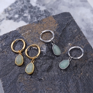 Boucles d'oreilles pendantes en cristal pour femmes, formes géométriques, vert, Aventurine, Agate, améthyste violette, cerceau - Product Image 3