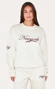 100% algodón logotipo personalizado crema 2 piezas mujer Boxy bordado chándal conjunto de longitud completa mujer 2 piezas Jogger & Sweatsuit conjunto - Product Image 3