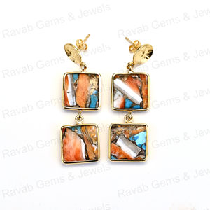 ต่างหูชั้นดีสำหรับผู้หญิงสินค้ามาใหม่ต่างหู925แข็งเงินสเตอลิงออยส์หนามธรรมชาติขนาด10มม. สี่เหลี่ยมจัตุรัสสีทอง18K โรเดียมห้อย - Product Image 3