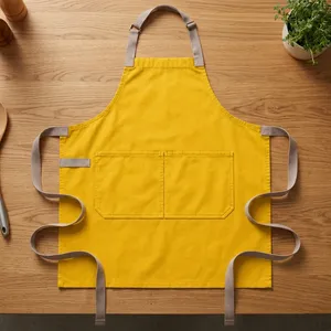 Delantal Amarillo sin Mangas con Dos Bolsillos, de Lona Tejida, Lavable a Máquina, Moderno para Cocinar y Uso Diario - Product Image 1