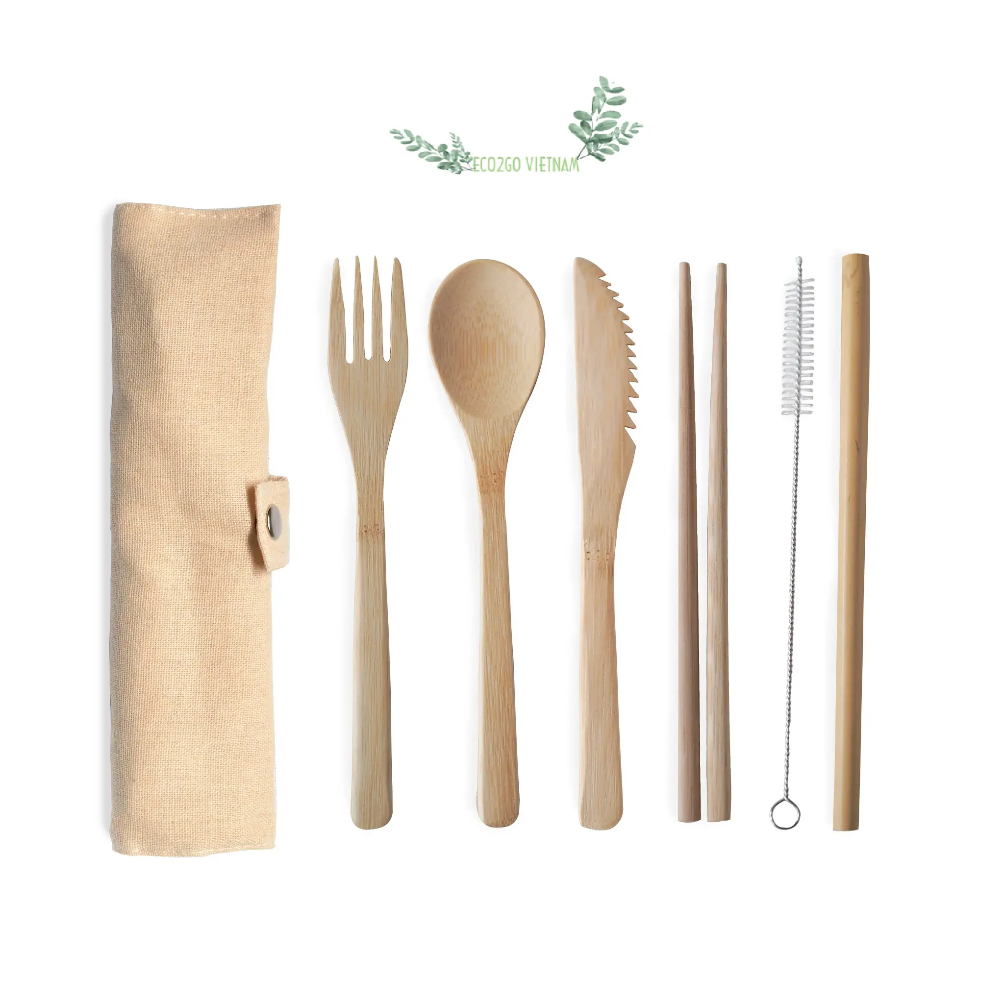 Top Product Bamboo Cutlery Travel Eco-Friendly Folk Spoon Set With Bag Or Gift Box High Quality Natural Made In Vietnam