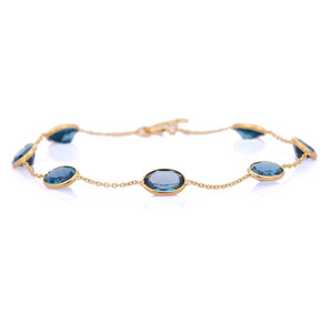 Superventas, pulsera ajustable de oro amarillo sólido de 18 quilates, Topacio Azul Natural, piedra preciosa ovalada, joyería fina de moda para regalos de fiestas - Product Image 2