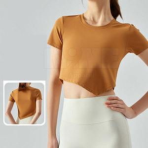 Meilleur prix Logo personnalisé T-shirt haut court pour femme Couleur personnalisée tissu de toile d'été - Product Image 3