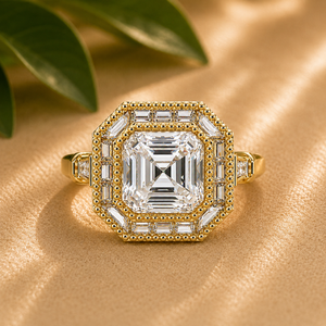 แหวนหมั้นเพชรทรงอัสเชอร์วินเทจ ฝังเพชรแล็บโกรว์ ขอบมิลเกรน ทองคำขาว 14K น้ำหนัก 3 กะรัต รับรองโดย IGI เครื่องประดับสั่งทำ ขายส่ง - Product Image 1