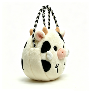 customized Cute <b>black</b> and white cow plush tote bag,Fluffy animal-shaped faux leather handle bag,Round spotted cow plush <b>handbag</b> - Product Image 2