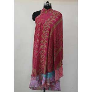 Women's Pure <b>Silk</b> Summer Maxi <b>Skirt</b> Reversible Boho Wrap with Vintage Floral Printed Saree Patterns Natural Waistline - Product Image 3