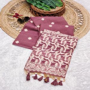 Sari de algodón Chanderi indio suave de primera calidad para mujer con Pallu de diseño Jamdani, hermoso borde en contraste y estampado Butti tejido. - Product Image 1