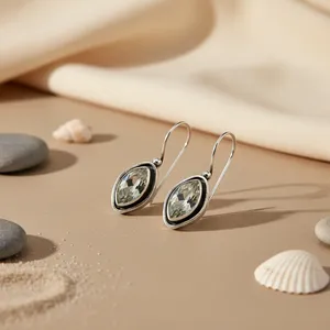 Boucles d'oreilles pendantes en argent 925 avec cristal taille marquise, sertissage clos classique pour femme, usage quotidien - Product Image 1