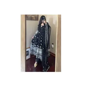 最新印度新设计师派对穿重型乔其纱女式阿纳卡利套装，价格合理，来自印度