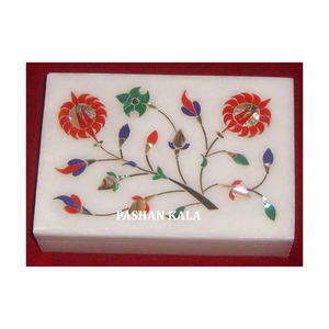 Incrustation de marbre blanc de meilleure qualité indienne fonctionne avec des boîtes à bijoux de forme rectangulaire en nacre pour les cadeaux de festival - Product Image 1