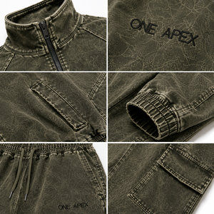 Conjunto de Chándal Oversize Verde Oliva Vintage Lavado Personalizado con Pantalones Cargo de Pierna Ancha, Estilo Urbano, Fabricante OEM ODM de Marca Privada Profesional - Product Image 4