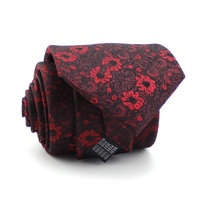 Cravate et pochette de costume en soie tissée 100% personnalisées pour homme, motif floral rouge, qualité supérieure, vente en gros Chine