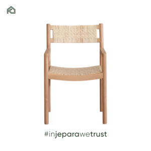 Chaise en bois naturel artisanale avec siège en paille tissé à la main, chaise bohème rustique, meubles artisanaux en teck massif et acajou Sungki - Product Image 3