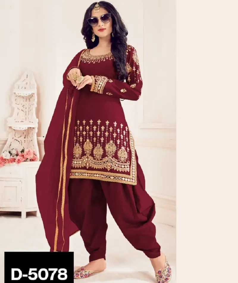 Indian Pakistani Faux Georgette with Embroidery Work and Real Mirror Work Punjabi Patiyala Salwar Suit for Women Wedding Wear